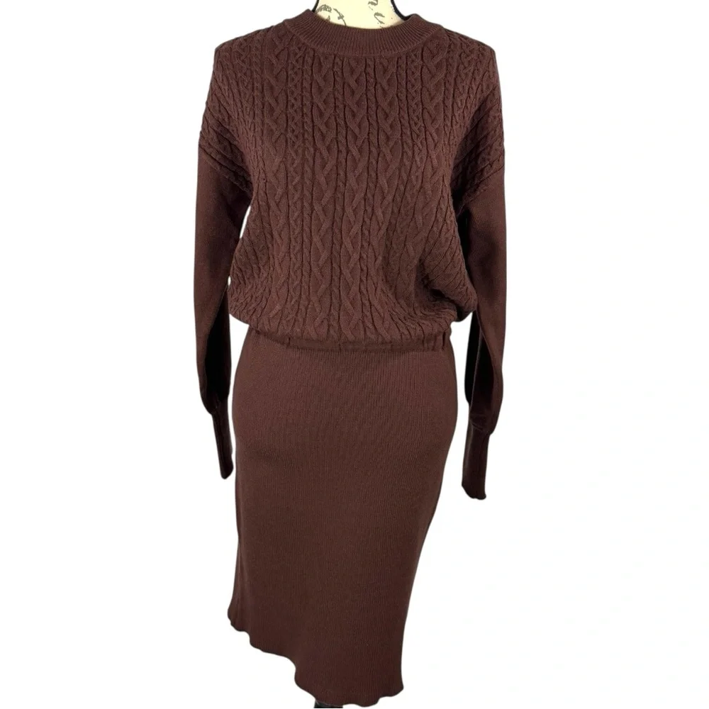 Lascana Womens Cable Knit Sweater Dress Brown